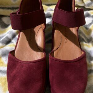 L'Amour Des Pieds Burgandy Amadour Leather Peep Toe Platform Sandals 9